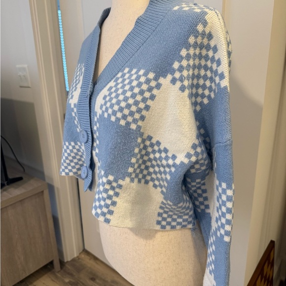 Cider Blue and White Checkered Cardigan - Picture 3 of 4